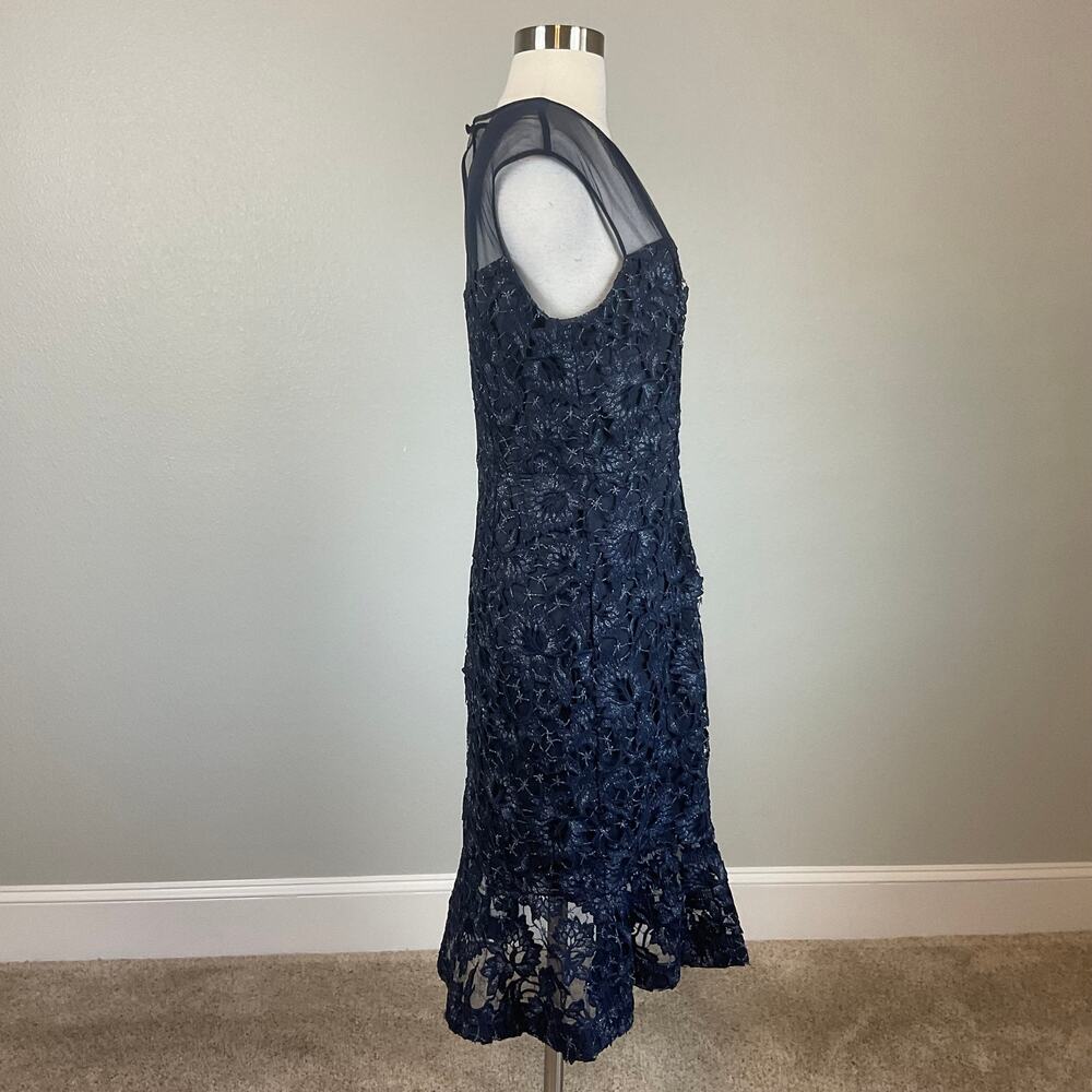 Aidan Mattox Lace Sleeveless Midi Sheath Party Cocktail Dress Blue Size 10 - Picture 4 of 11